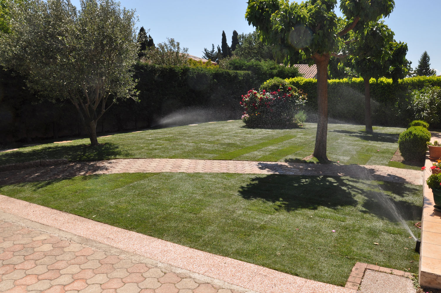 création de jardin avec pavés autoblocants et dallage    